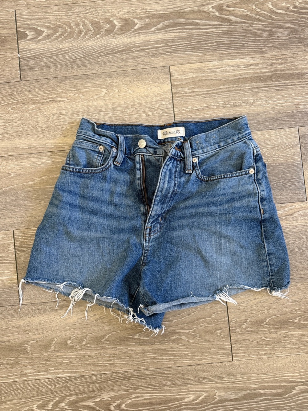 Madewell Distressed Medium Blue Denim Cutoff Shorts